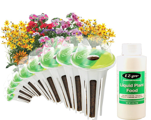 EZ-gro 9-Pod Mountain Meadows Flower Kit – Pre-Seeded Pods with Dianthus, Coreopsis, Gazania, Phlox & 4oz Nutrients