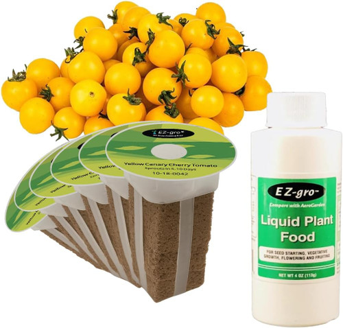 EZ-GRO 6 Pod Yellow Cherry Tomato Seed Kit – Pre-Seeded Non-GMO Pods with 4 oz Hydroponic Nutrients for Aerogarden Systems