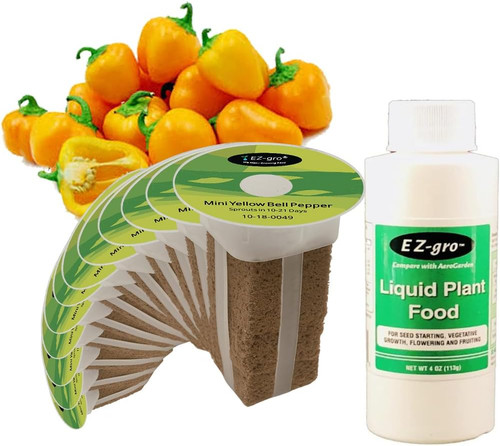 EZ-GRO Mini Yellow Bell Pepper 12-pod seed kit with pre-seeded Oasis sponges, ready to grow and compatible with all hydroponic systems.