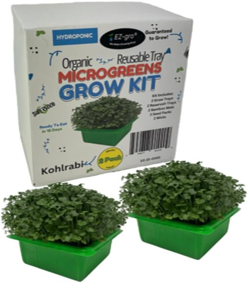EZ-GRO Kohlrabi Microgreens Kit – Two green hydro trays filled with microgreens, Bamboo mats, Ready to eat in 12 days