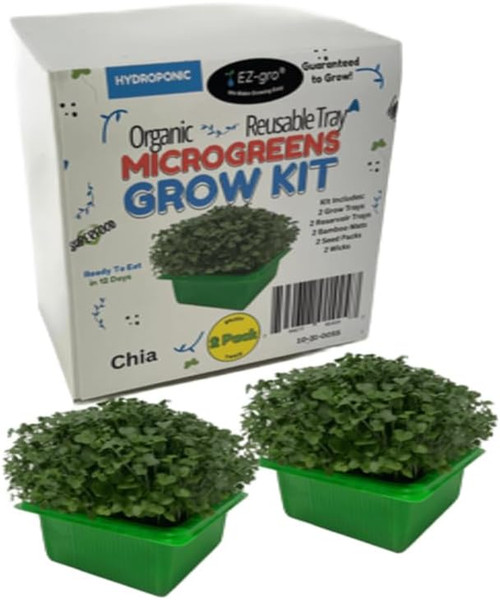 EZ-GRO Chia Microgreens Kit – Two green hydro trays filled with microgreens, Bamboo mats, Ready to eat in 12 days