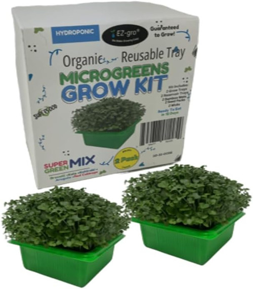 EZ-GRO Super Greens Microgreens Kit – Two green hydro trays filled with microgreens, Bamboo mats, Ready to eat in 12 days