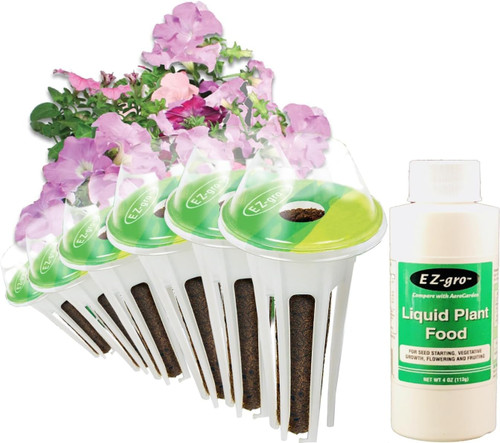EZ-gro Cascading Petunia Pre-Seeded Hydroponic Seed 6-Pod Kit with OASIS Substrates sponges for vibrant pink, purple, and white blooms.