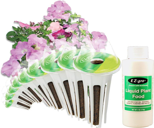EZ-gro Cascading Petunia Pre-Seeded Hydroponic Seed 9-Pod Kit with OASIS Substrates sponges for vibrant pink, purple, and white blooms.