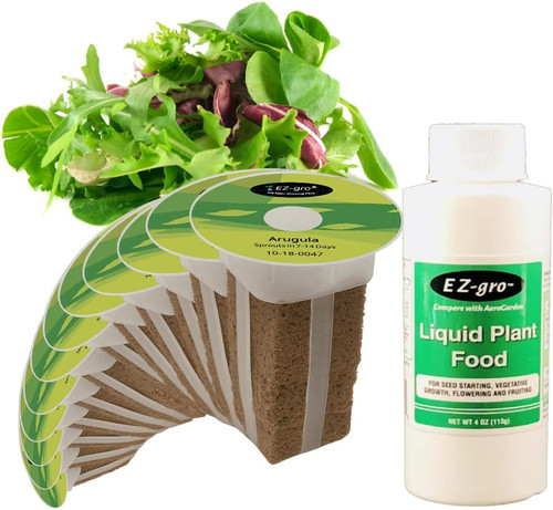 EZ-GRO Arugula Pre-Seeded Hydroponic Seed  12-Pod Kit with OASIS Substrates, nutrient bottle, and germination domes.