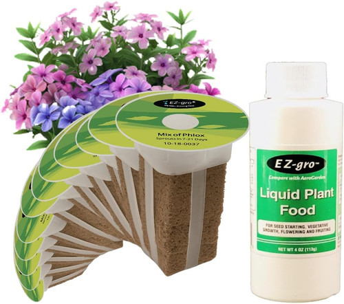 EZ-GRO Phlox Mix pre-seeded hydroponic 12-pod kit with OASIS Substrates, nutrients, and germination domes.