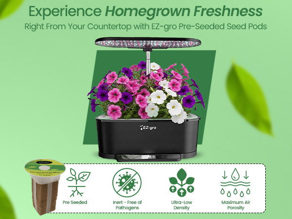 Fresh homegrown Cascading Petunia flowers grown indoors using EZ-gro hydroponic 6-pods