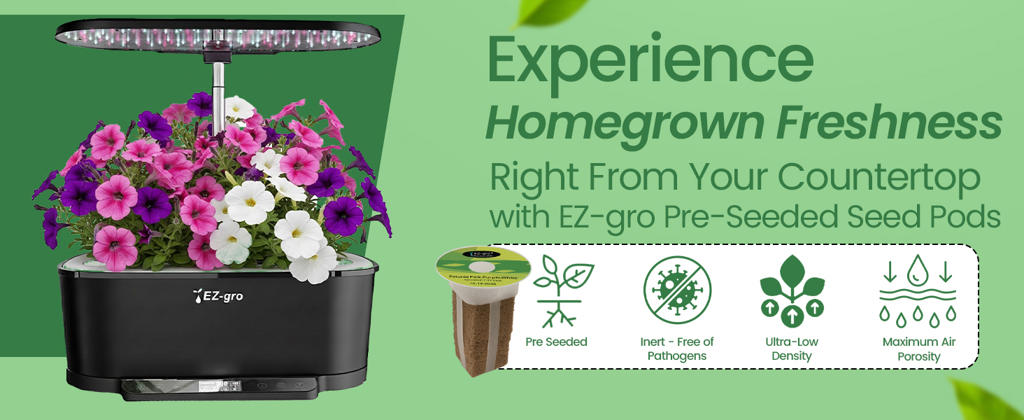Fresh homegrown Cascading Petunia flowers grown indoors using EZ-gro hydroponic 3-pods