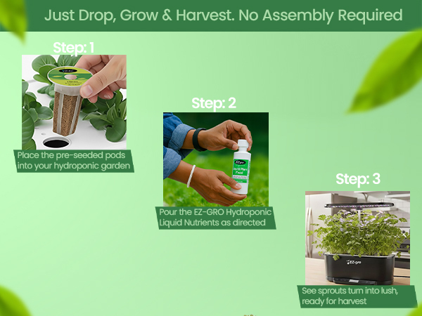 EZ-gro Cilantro drop, grow, and harvest pre-seeded 9-pods for easy hydroponic gardening