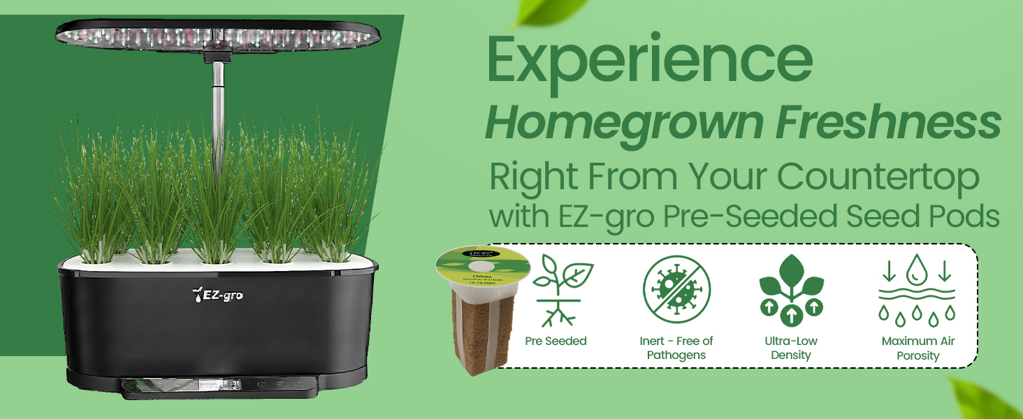 EZ-gro Culinary Garlic Chives 12-pods with flat green leaves and mild garlic flavor, fresh homegrown hydroponic herb