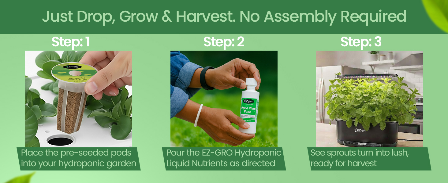 Drop, grow, and harvest Fresh Tea herbs using EZ-GRO pre-seeded hydroponic 3-pods