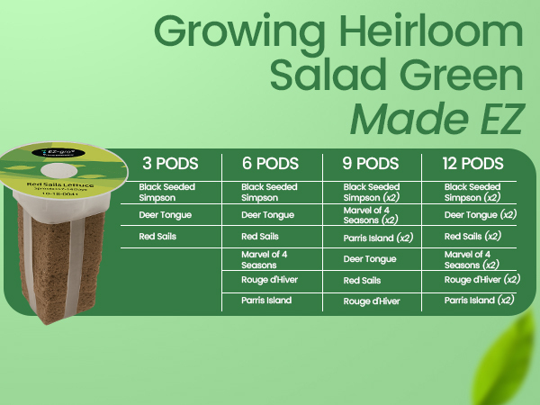 Growing made EZ with EZ-gro Heirloom Salad Green 9-pod pre-seeded kit for hydroponic systems