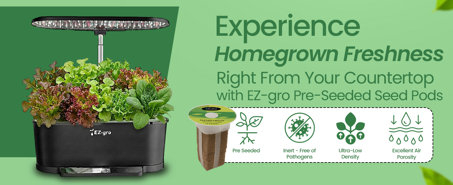 Homegrown heirloom salad greens 9-pod growing fresh in a soil-free EZ-gro hydroponic garden