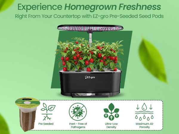 Homegrown mini red bell peppers 12-pod growing fresh in a soil-free EZ-gro water garden system