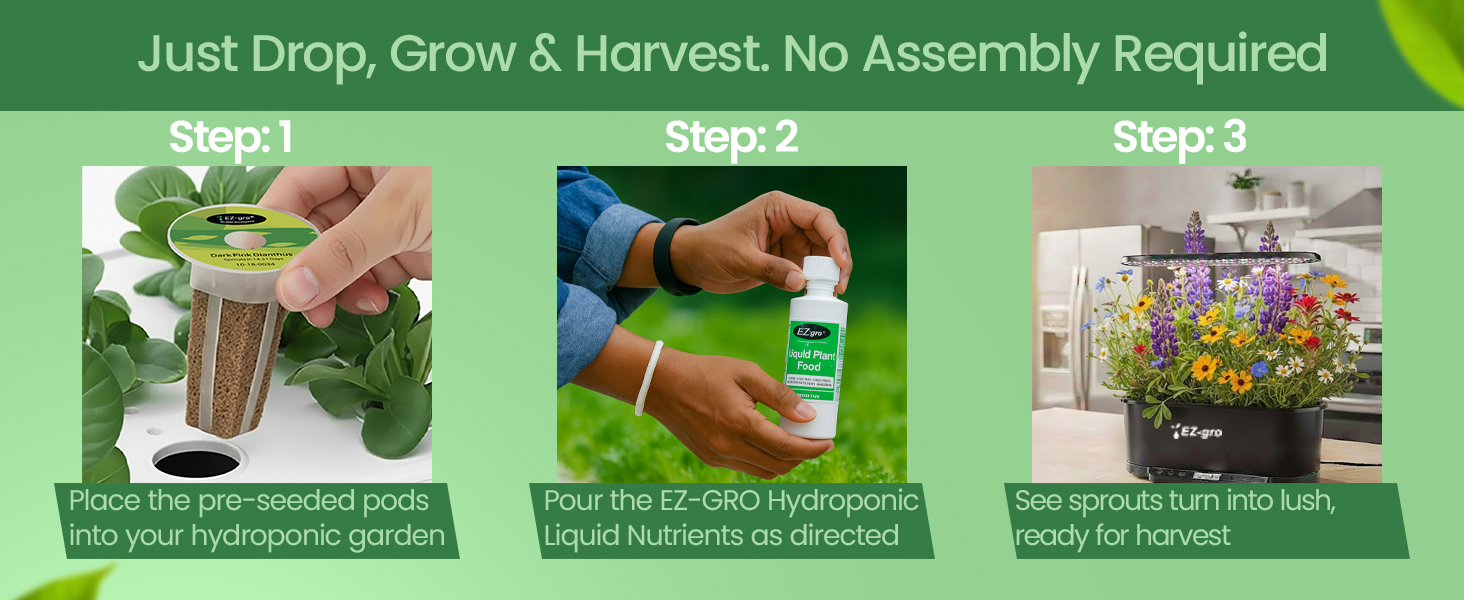 Drop, grow, and enjoy blooming Mountain Meadows flowers with EZ-GRO pre-seeded 12-pods