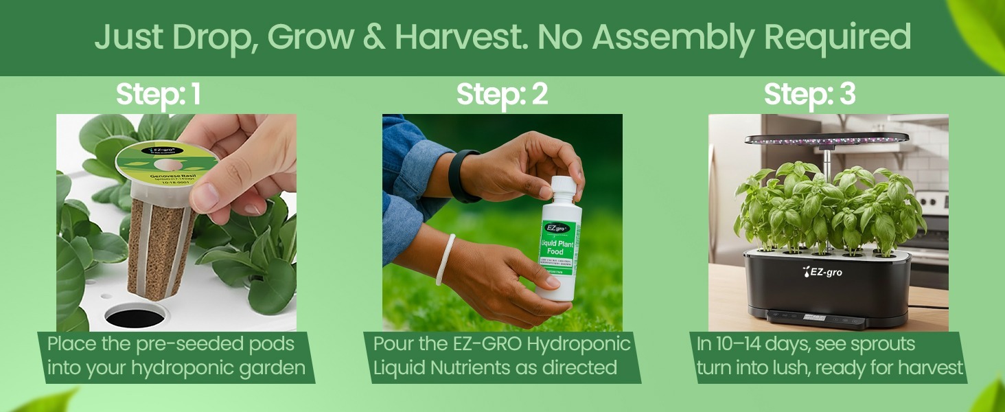 EZ-gro Pesto Basil 9-pods showing easy drop, grow, and harvest hydroponic gardening