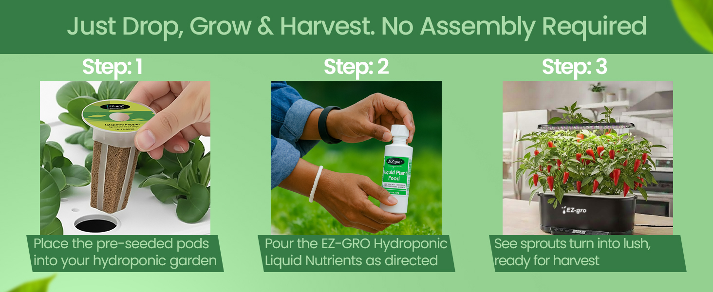 Drop, grow, and harvest spicy chili peppers using EZ-GRO pre-seeded 6-pod kit