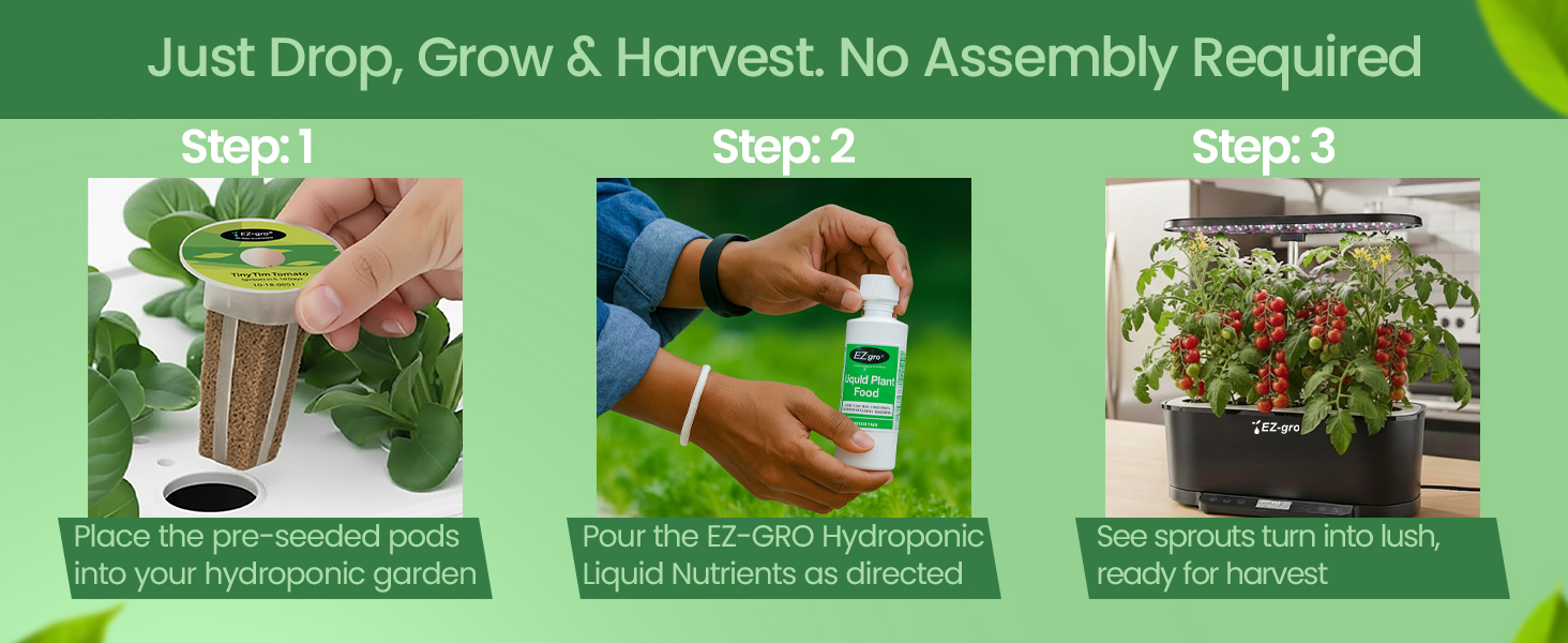 EZ-gro Tiny Tim Dwarf Tomato drop, grow, and harvest pre-seeded 3-pods for easy hydroponic gardening
