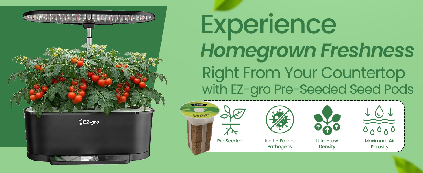 EZ-gro Tiny Tim Dwarf Tomato 3-pods homegrown freshness harvested from a soil-free hydroponic garden