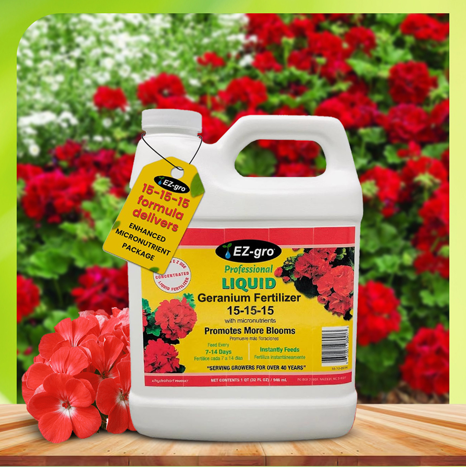 EZ-GRO Professional Liquid Geranium Fertilizer – Promotes More Blooms with 15-15-15 Blend