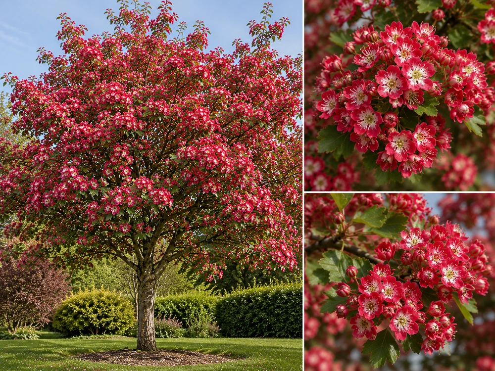 Crataegus Crimson Cloud Hawthorn Tree 6ft XL Crimson Pink Flowering Tree 7.5L Pot By Direct Plants