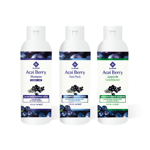 Elabore Acai Berry Travel Kit [Shampoo, Pack, Leave-in] 3oz each.