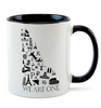 11-Ounce Ceramic Mug 3.75" H and 11-oz capacity.