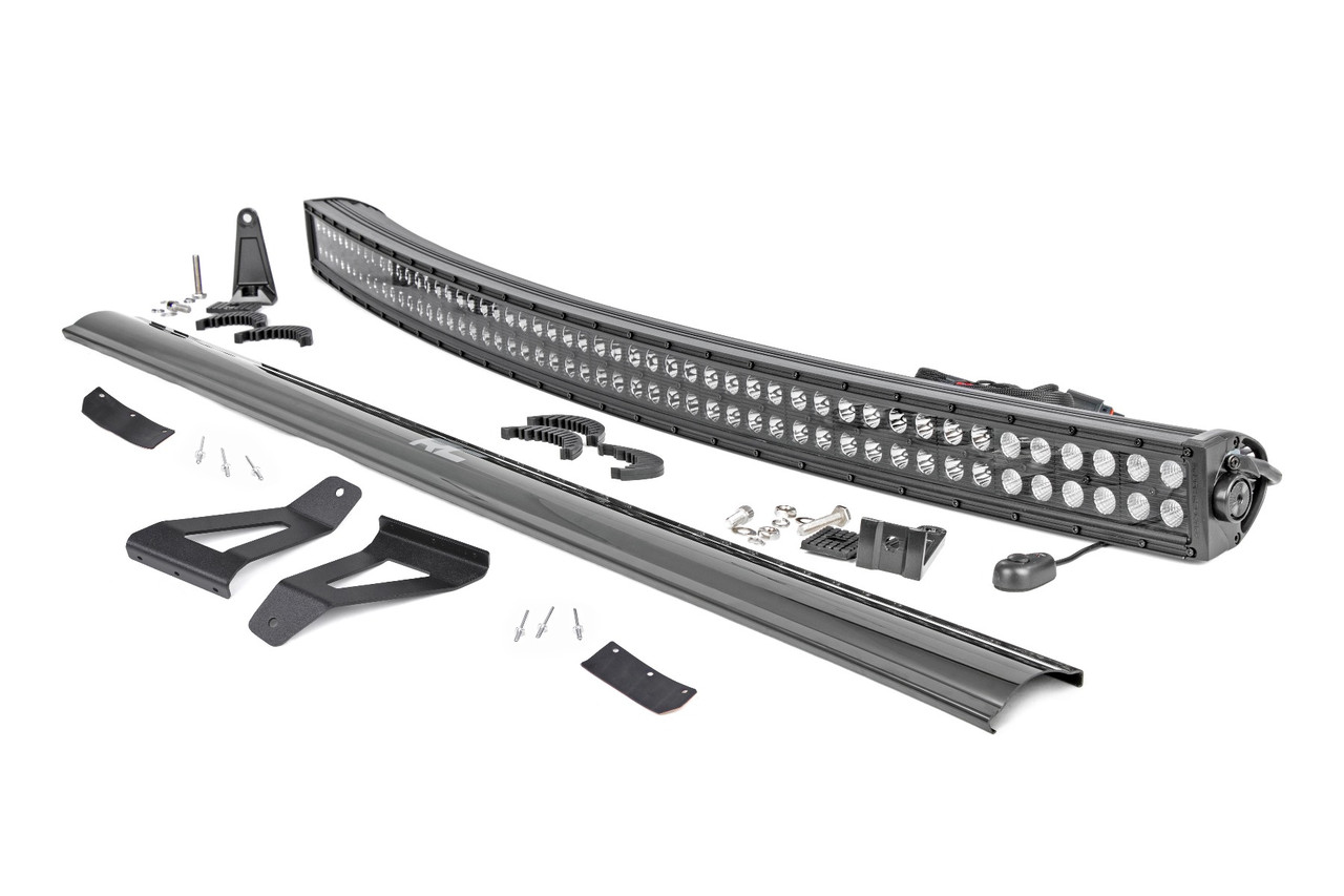 Jeep 50-inch Black Series Curved LED Light Bar Upper Windshield Kit 84-01 Jeep XJ Cherokee Rough Country
