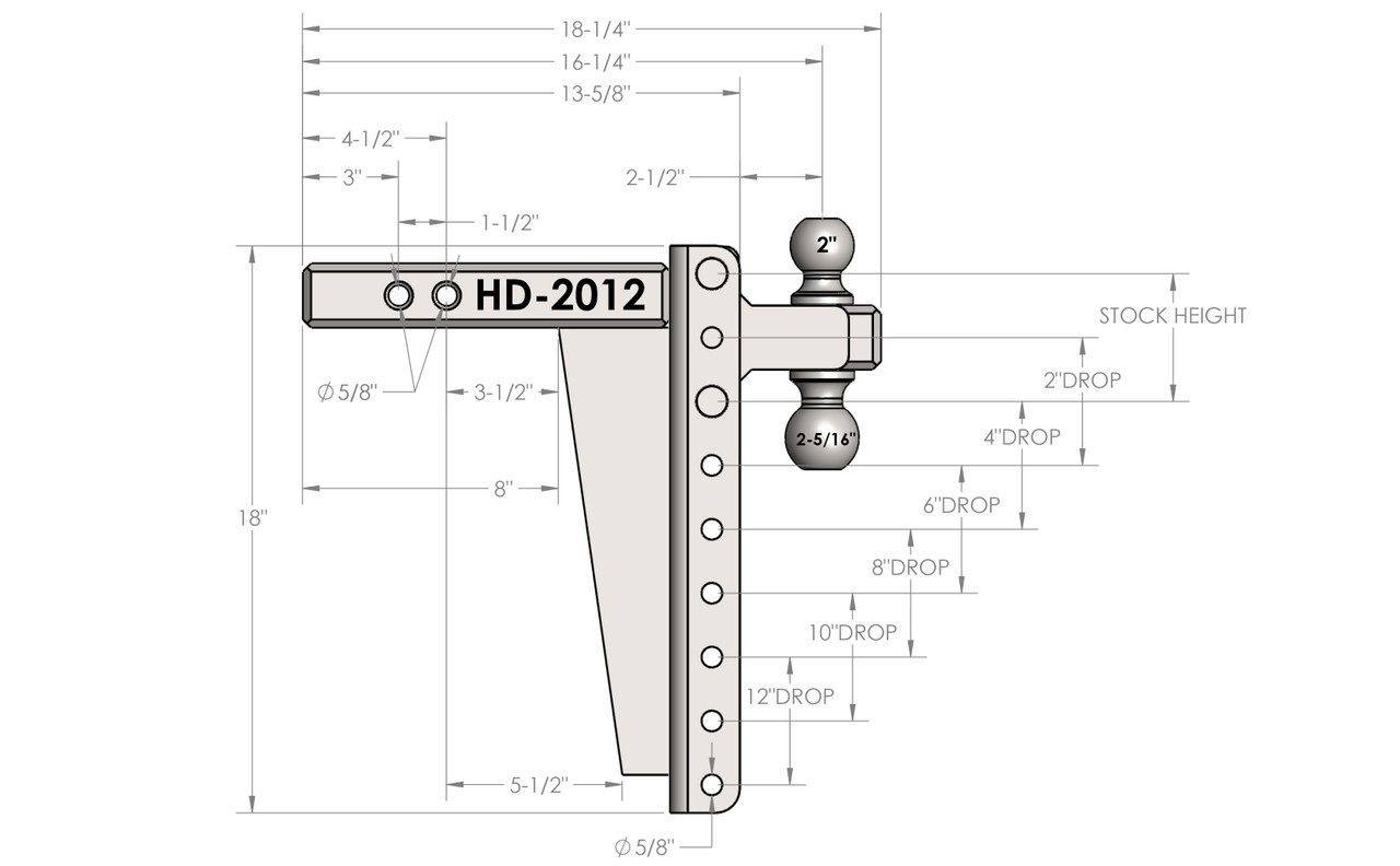 2.0” Heavy Duty 12” Drop/Rise Trailer Hitch