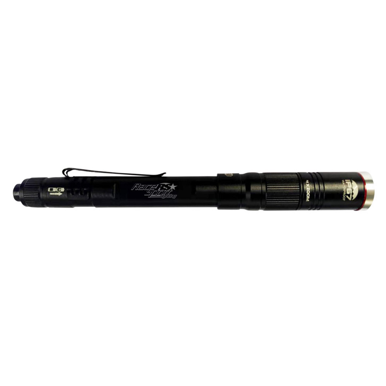 3-Mode Rechargeable LED 350 Lumen Pencil Flashlight with 4x Zoom Projector Lens Race Sport Lighting