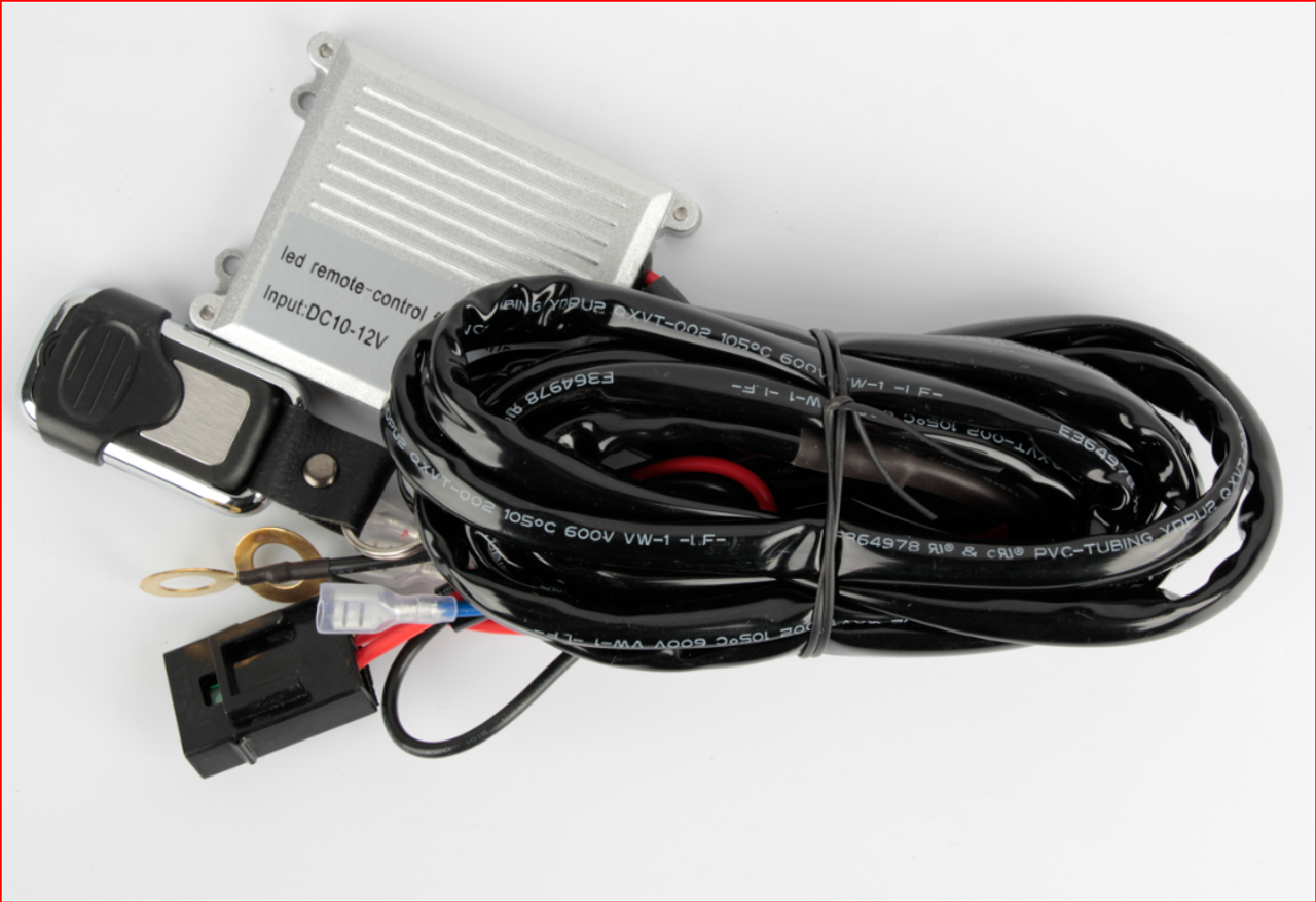 Remote Control Strobe Capable Wire and Switch Harness for Light Bars and Auxiliary lights - Solid or Strobe at the touch of a remote Race Sport Lighting