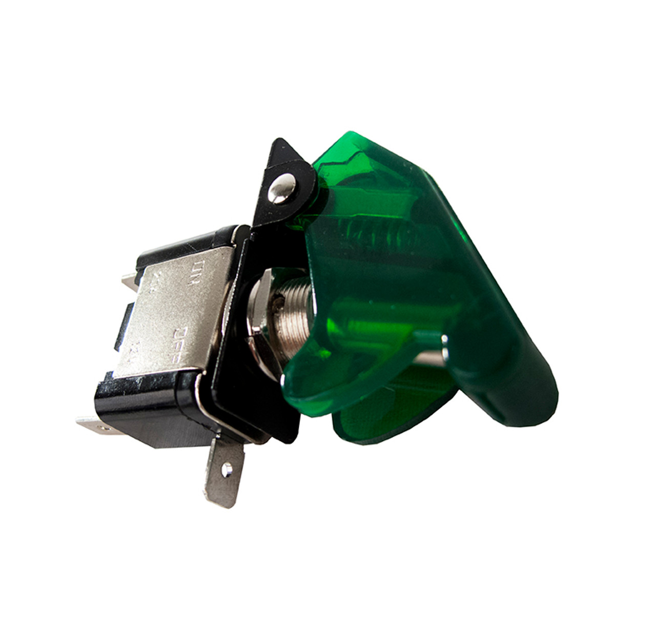 12 Volt LED Toggle Switch Green Spring Loaded Safety Cover Race Sport Lighting