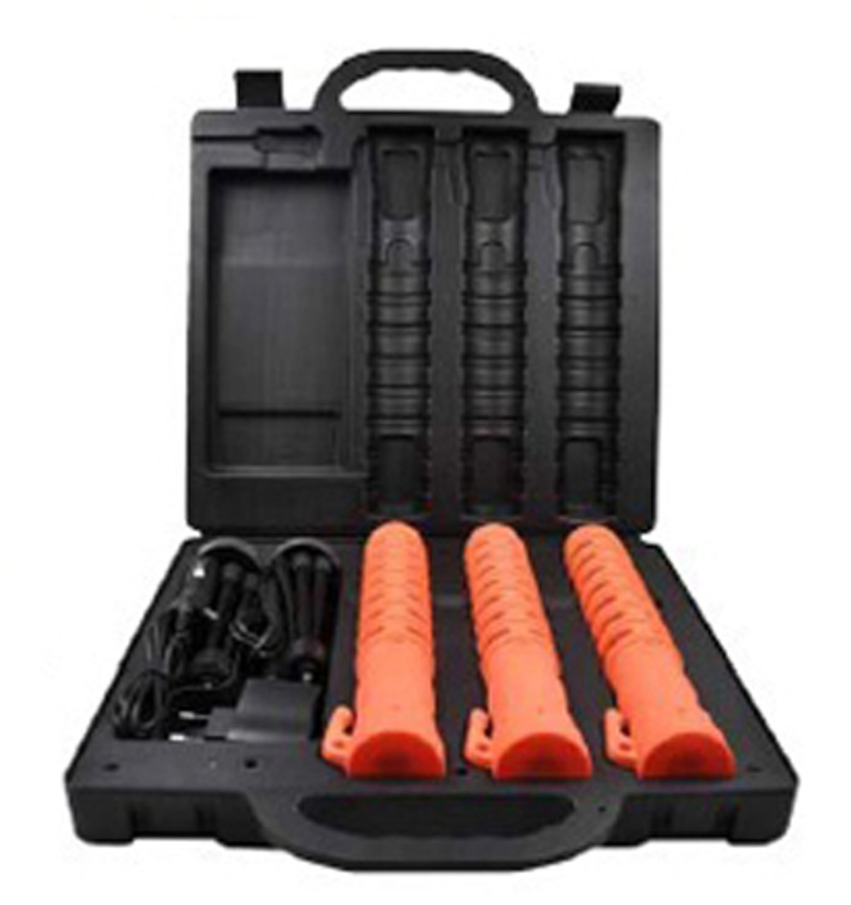 3-Piece LED Baton Flare Emergency Safety Kit w/ Charge Case Car and Wall Charger USB and stand Amber Race Sport Lighting