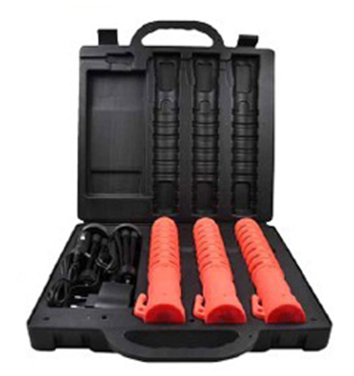 3-Piece LED Baton Flare Emergency Safety Kit w/ Charge Case Car and Wall Charger USB and stand Red Race Sport Lighting