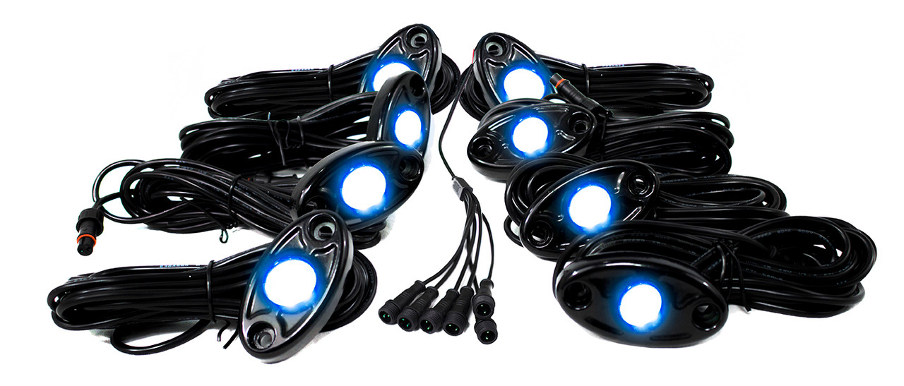 8 LED Glow Pod Kit With Brain Box IP68 12V With All Hardware Blue Rock Light Kit Race Sport Lighting