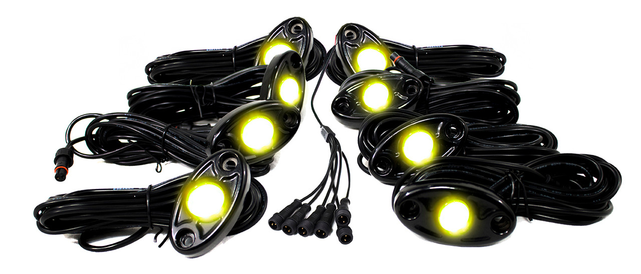 8 LED Glow Pod Kit With Brain Box IP68 12V With All Hardware Yellow Rock Light Kit Race Sport Lighting