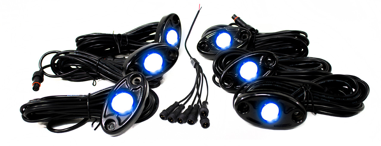 6 LED Glow Pod Kit w/ Brain Box IP68 12V w/ All Hardware Blue Race Sport Lighting