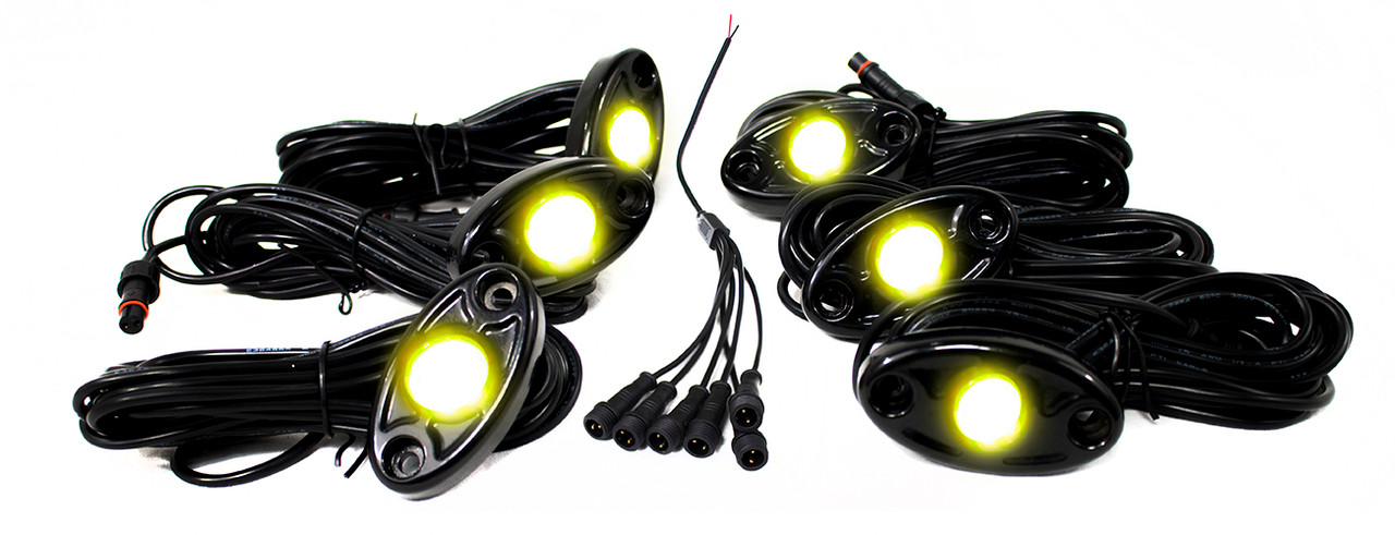 6 LED Glow Pod Kit w/ Brain Box IP68 12V w/ All Hardware Yellow Race Sport Lighting