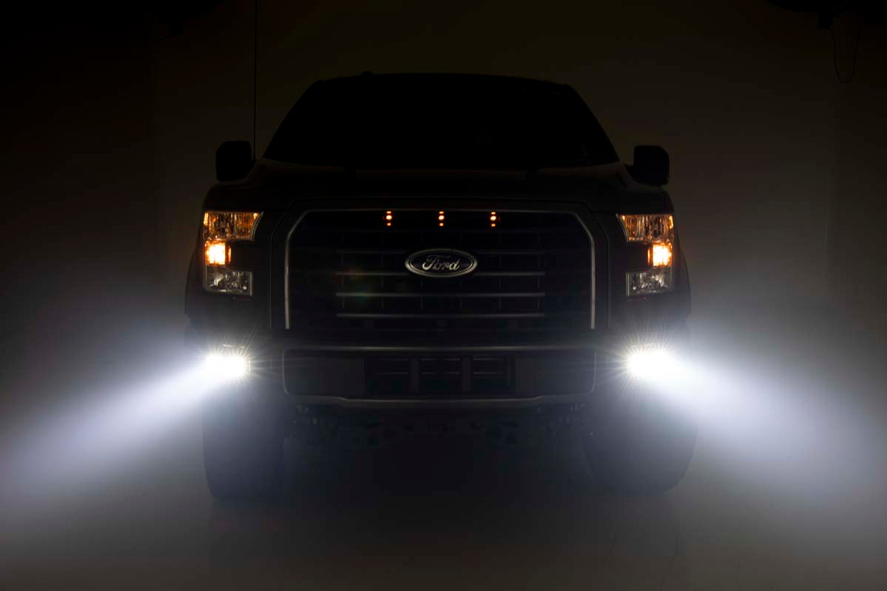 Ford LED Fog Light Kit Black Series w/ Flood Beam 15-19 F-150 Rough Country