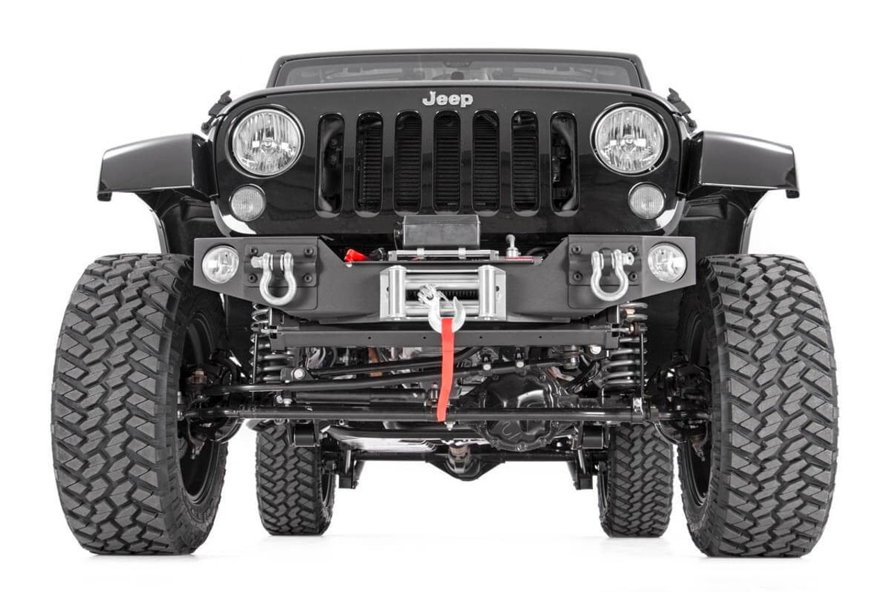 Jeep Hybrid Stubby Winch Bumper w/Fog Mounts 07-18 Wrangler JK Rough Country