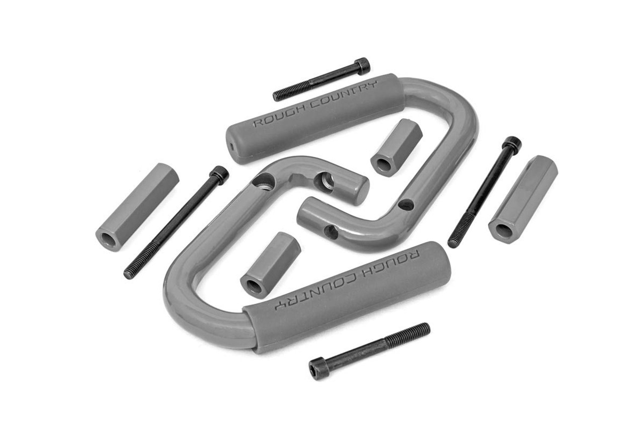 Jeep Front Solid Steel Grab Handles 07-18 Wrangler JK Gray Rough Country