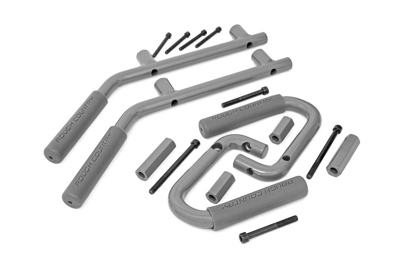 Jeep Solid Steel Grab Handle Set 07-18 Wrangler JK Gray Rough Country