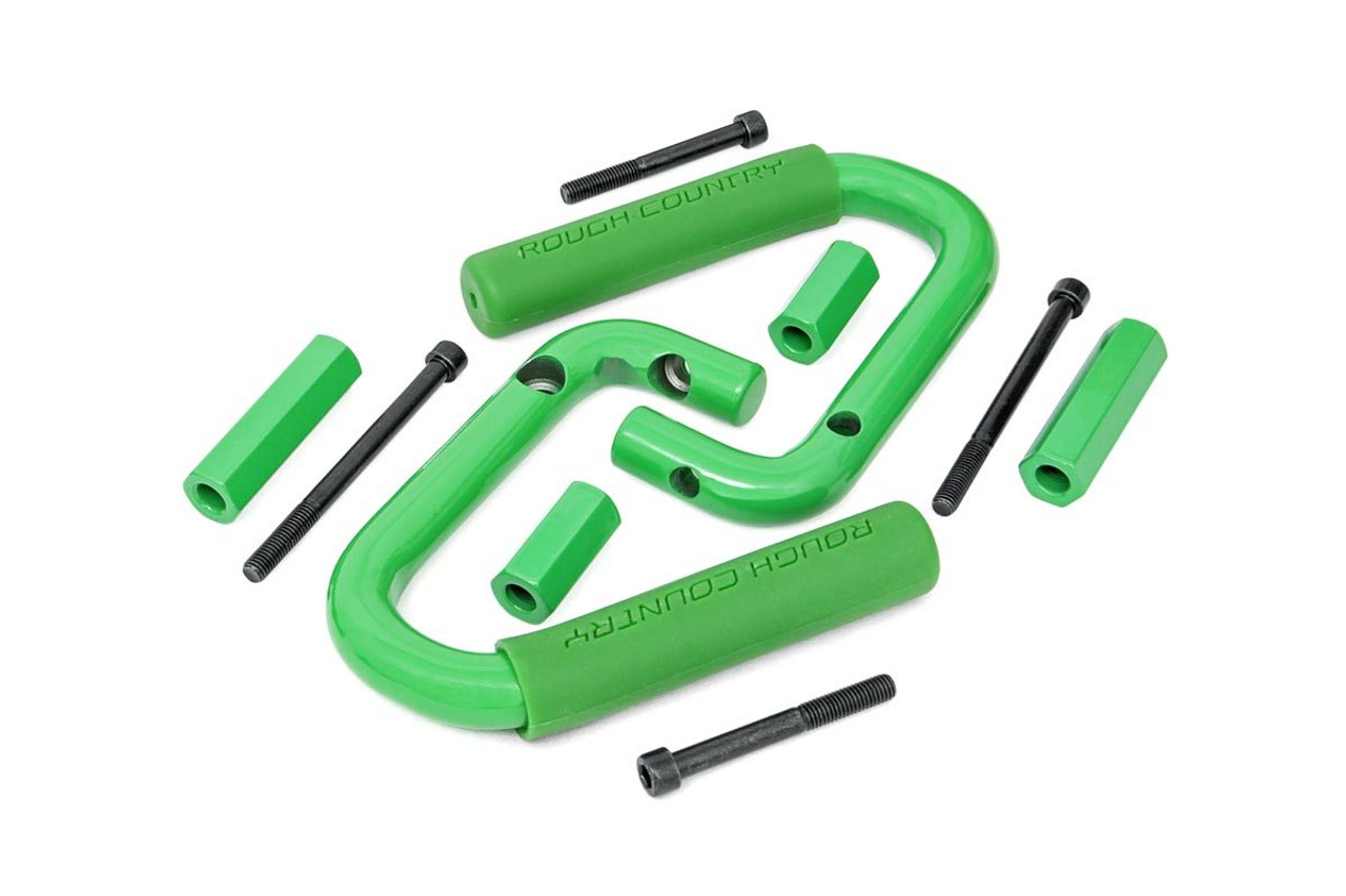 Jeep Front Solid Steel Grab Handles 07-18 Wrangler JK Green Rough Country
