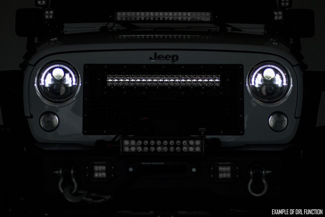 Dodge Mesh Grille 30 Inch Dual Row Black Series LED w/Cool White DRL 13-18 RAM 1500 Rough Country