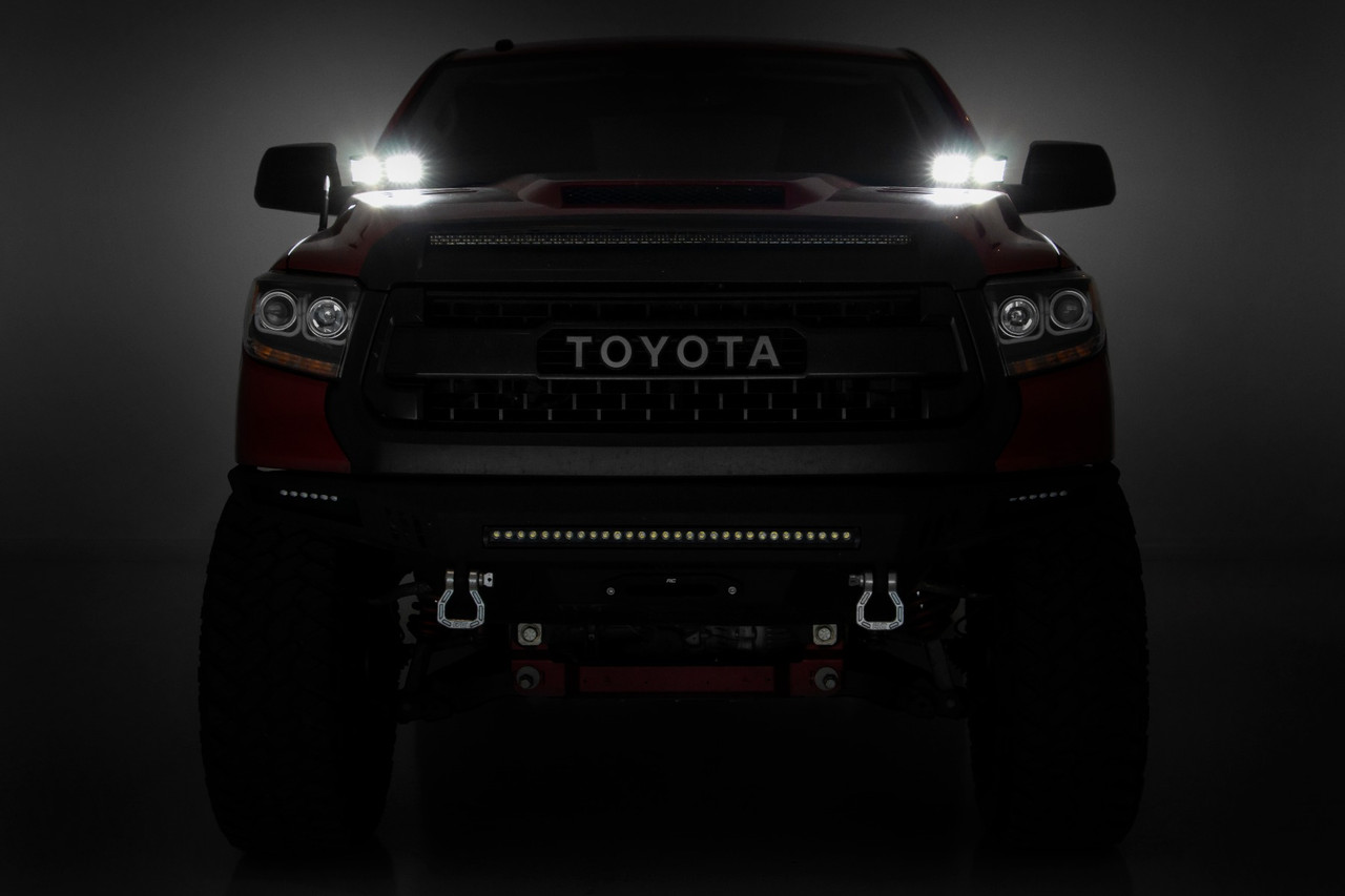 Toyota 2-inch LED Lower Windshield Ditch Kit (14-20 Tundra Black Series Spot and Flood Pattern Combo) Rough Country