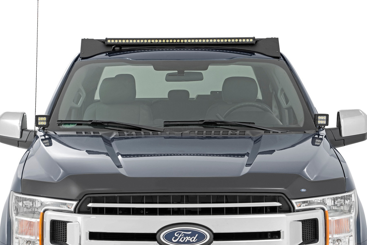Ford Roof Rack System w/Front and Rear Facing LEDs and 40 Inch Single Row Black Series Light Bar 19-20 Ford F-150 Rough Country