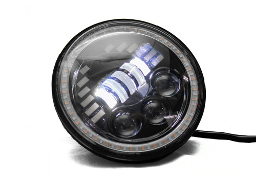 Pair of 7 Inch 60-Watt LED Sealed Beam Conversion Headlights with Amber/White DRL Turn Signal Function Capability Race Sport Lighting