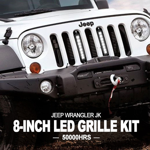 8 inch Jeep High Power LED Grille Kit With 2 LED Light Bars 5W CREE Single Row Light Bars With Bracket and Wiring Race Sport Lighting