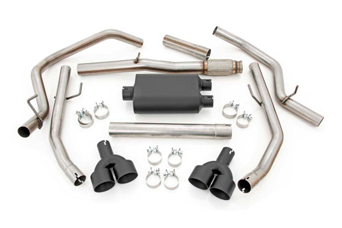 Dual Cat-Back Exhaust System w/ Black Tips 19-21 Chevy/GMC 1500 6.2L Rough Country Dual Cat-Back Exhaust System w/ Black Tips 19-21 Chevy/GMC 1500 6.2L Rough Country
