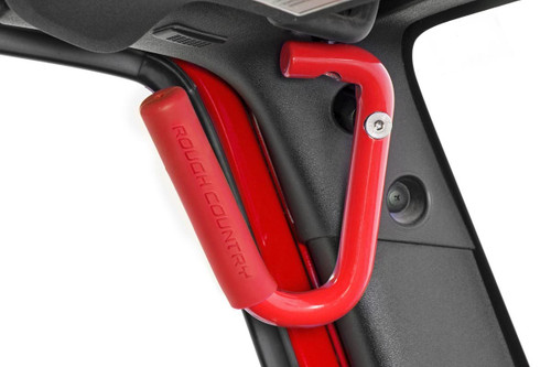 Jeep Solid Steel Grab Handle Set 07-18 Wrangler JK Red Rough Country